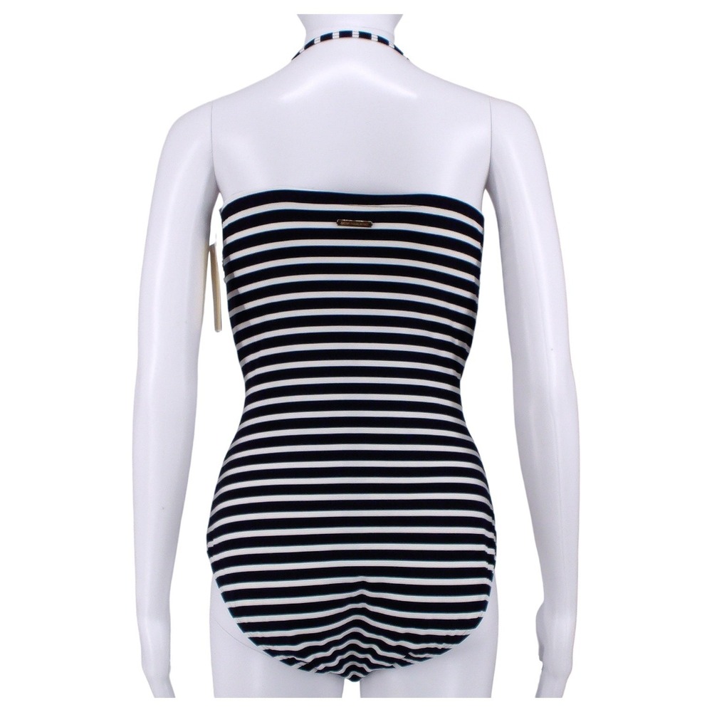 Michael Kors Swimsuit Womens 12 One Piece Halter Monokini Stripe Black White - Picture 5 of 12